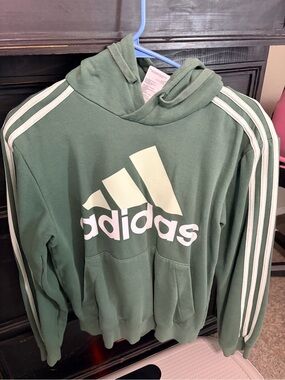 adidas Green Hooded Sweatshirt with White Logo & Stripes
